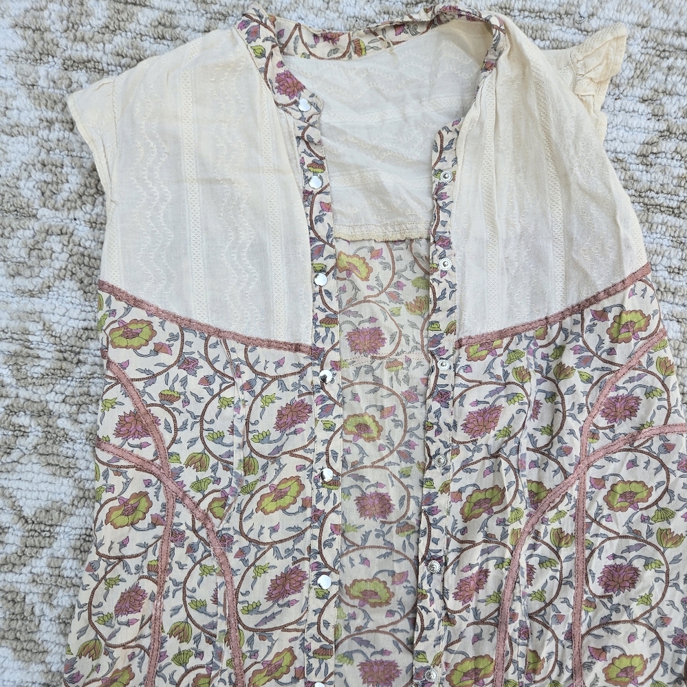 H&M Cream and Pink Embroidered Blouse